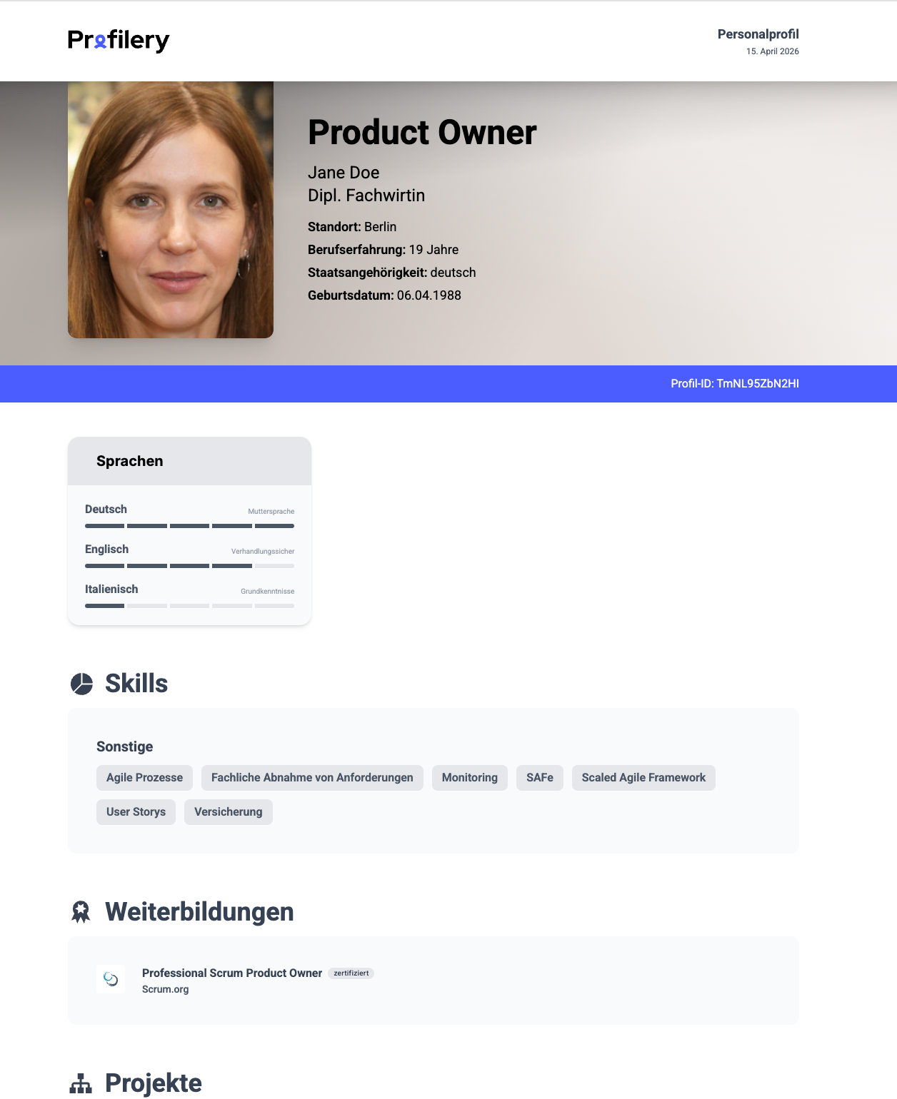 Profilery profile preparation
